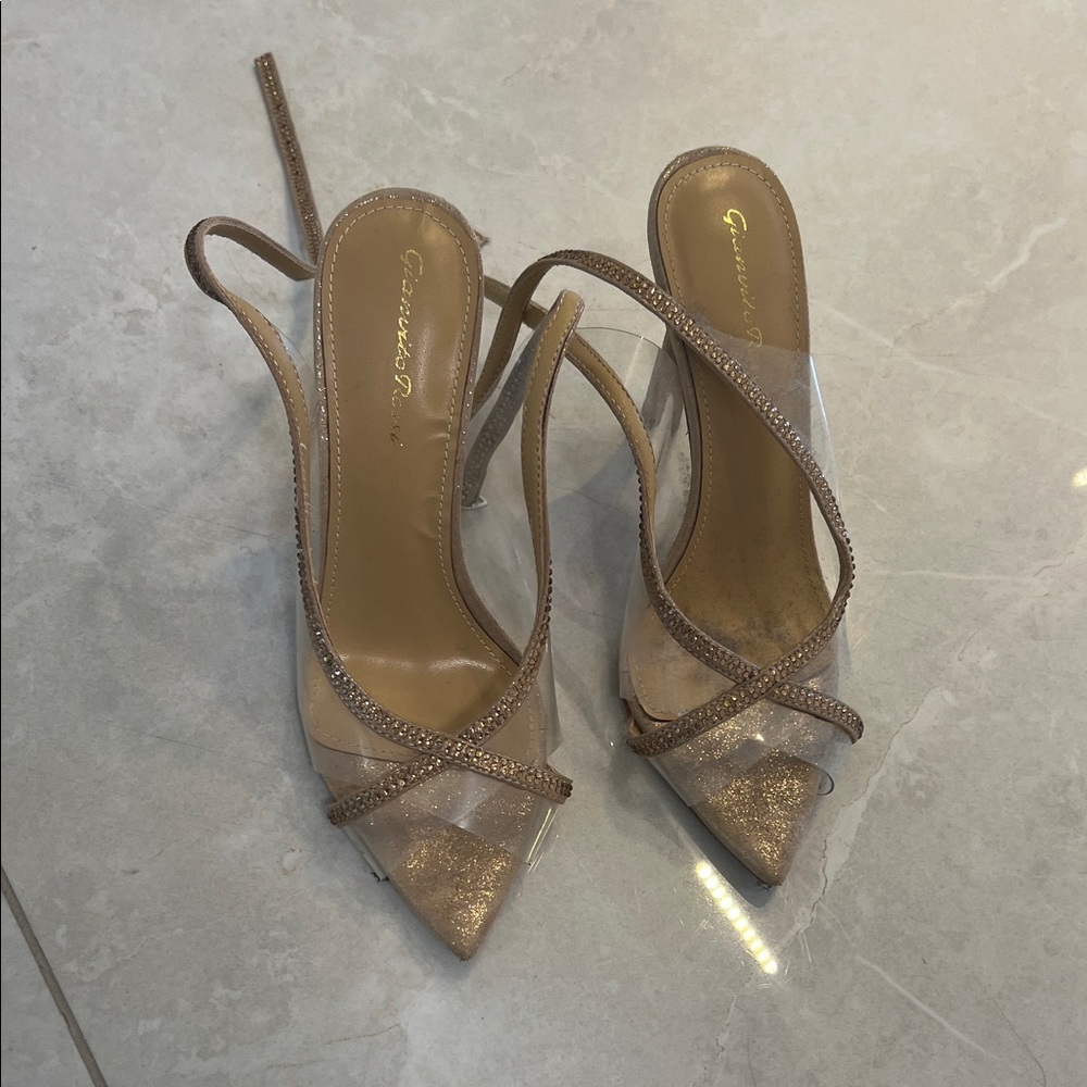 Gianvito Rossi Glittering Tan and Gold Heels